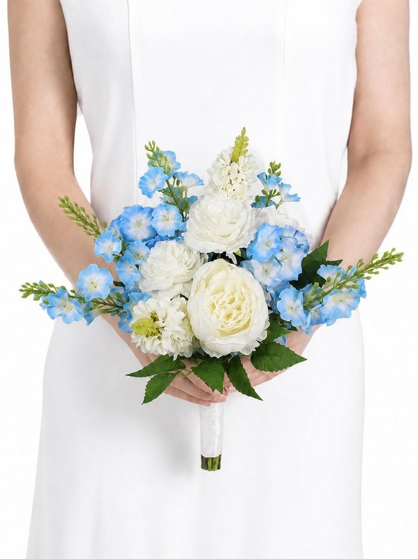 Rinlong 1Pc Baby Blue Bridesmaids Bridal Bouquet Artificial Delphinium Wedding