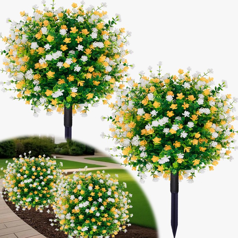 Yugyum 2 Pack 24 Artificial Topiary Ball Trees Outdoor Spike Uv Resistant Faux