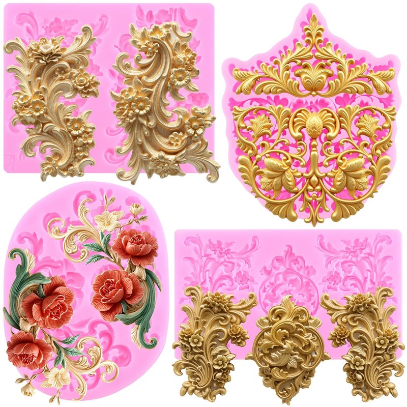 Baroque Style Fondant Mold Curlicues Scroll Lace Silicone Molds Relief Flower…