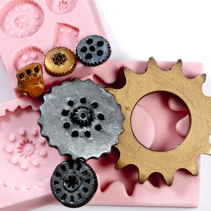 Silicone Molds set of 3 Steampunk Gear Cog Moulds Food Safe Candy Clay (227) gallery