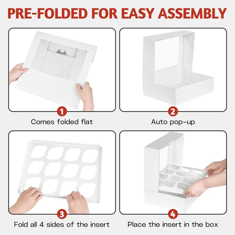12 Count Cupcake Boxes 8 Pack Auto-Popup White Cupcake Containers with Window... gallery