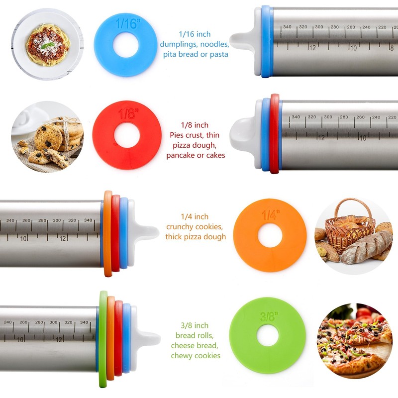 Rolling Pin With Thickness Rings 17 Inch Adjustable Stainless Steel Dough Tool gallery