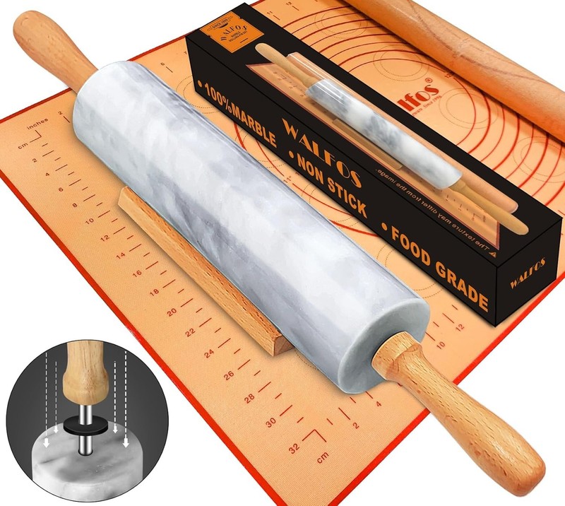 Stylish Marble Rolling Pin Set with Easy-Clean Silicone Pastry Mat - 16.5 In gallery