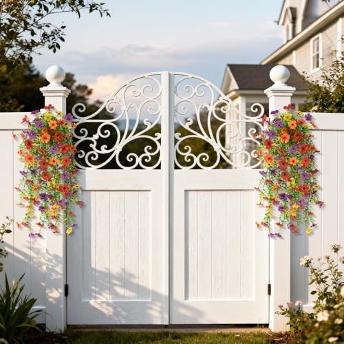 Artificial Hanging Flowers for Outdoor, 8PCS Fake A01 Purple+red+orange+yellow gallery