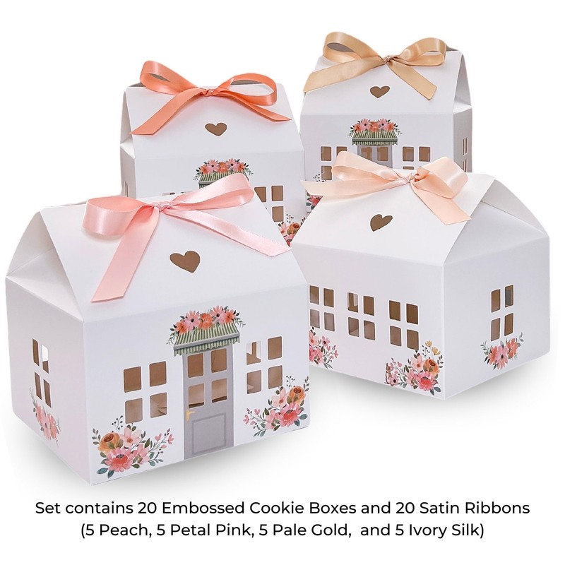 20 PCS Small House Shaped Gift Boxes Ribbons White Gable Bakery Treats gallery