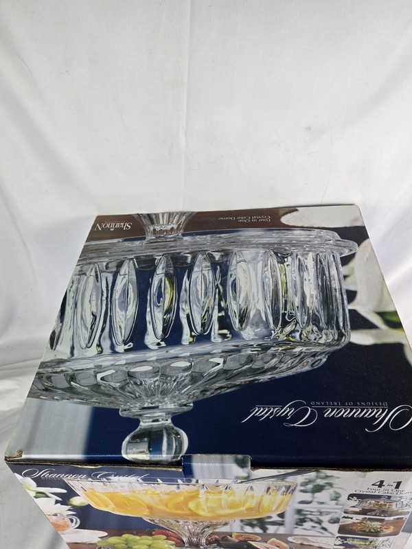 NEW Stratford Shannon Crystal Glass Godinger Crystal Pedestal Cake Dome 4 in 1 gallery