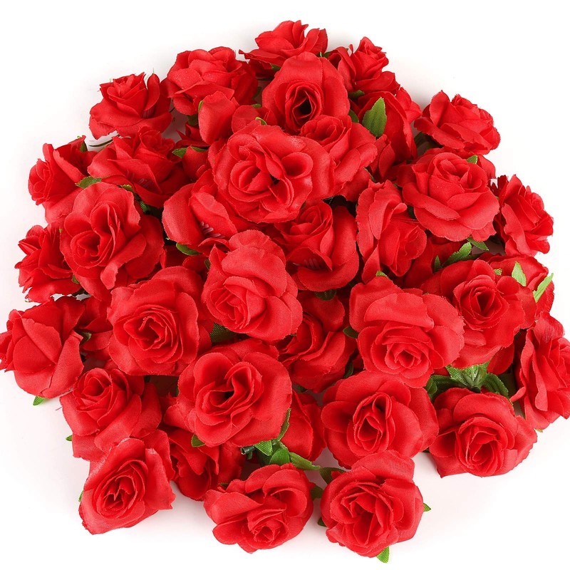 Kesoto 50pcs Red Roses Buds Artificial Flowers Bulk, 1.6″ Small 1.6“,