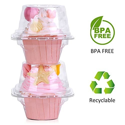 50 Pack Individual Cupcake Boxes - Stackable Plastic Holders for Muffins & Treat gallery