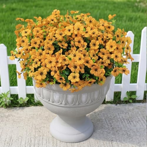 WYOK Bundles Artificial Flowers UV Resistant for Patio Outdoors Fake 14 Yellow