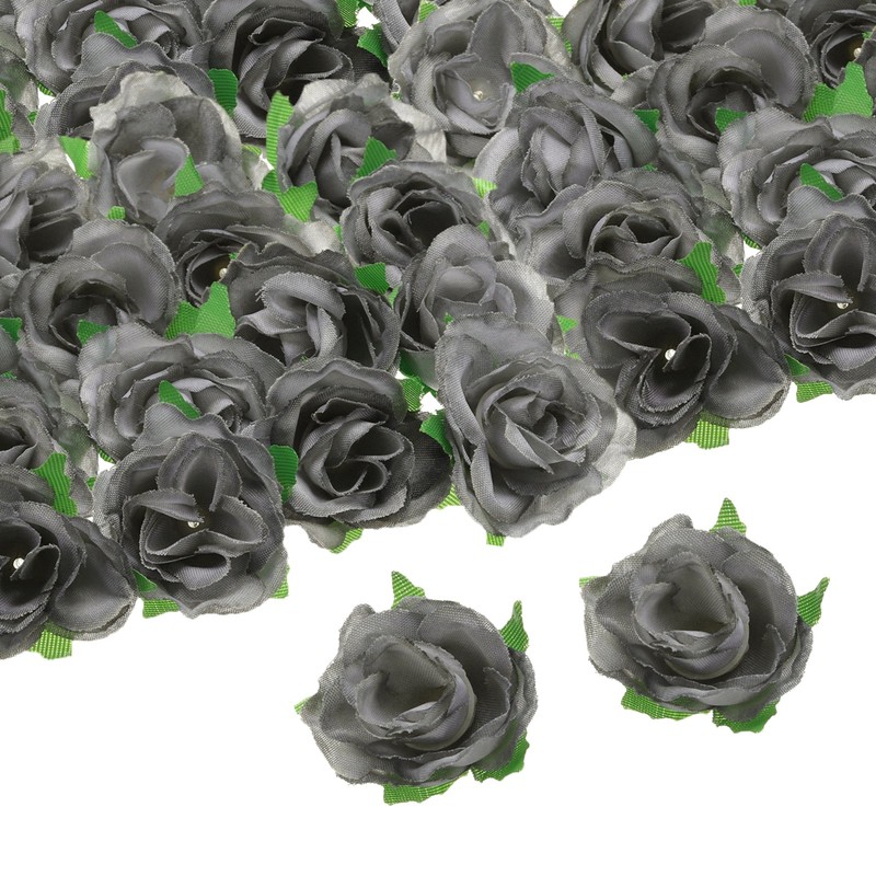 100pcs Artificial Rose Flower Heads,1.2″ Silk Fake Roses Heads, Grey