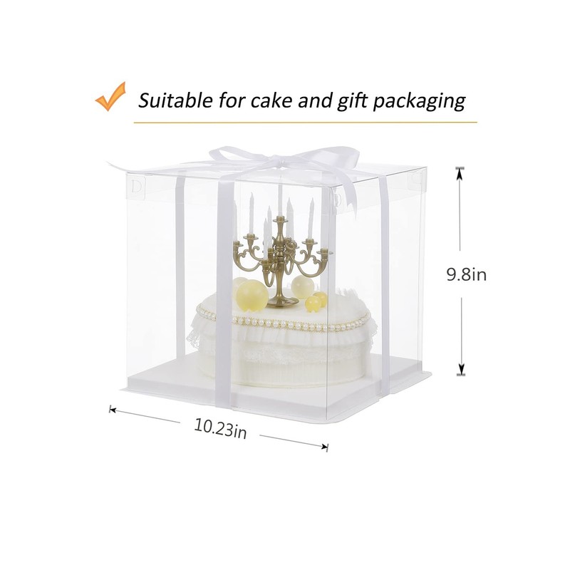 10 inch Clear cake Box, Large Transparent cake Box,tall cake boxes with Ribbo... gallery