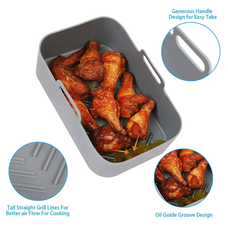 20cm X 12cm Silicone Air Fryer Liner Replacement Baking Tray Basket , Non-stick gallery