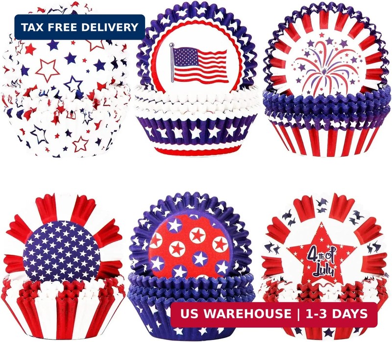 ​Quera 600Pcs Patriotic Cupcake Liners Paper Patterned Cupcake Liners Stars and