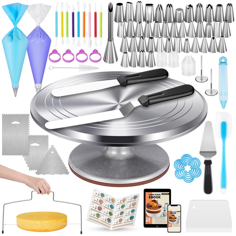 180 Pcs Cake Decorating Kits Supplies – Aluminium Alloy Revolving Cake Turnta…