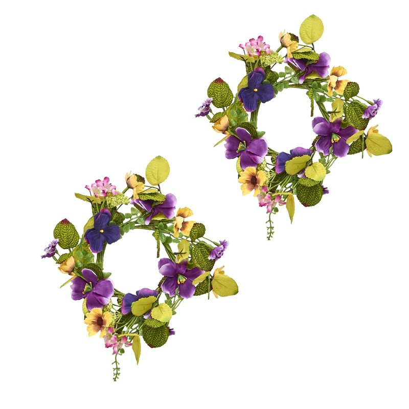 Worth Imports 4.25 Inner Diameter Artificial Purple Pansy Candle Ring Set Of 2