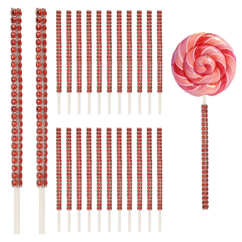 24Pcs Bling Cake Sticks, for Glitter Rhinestone, Bright Red