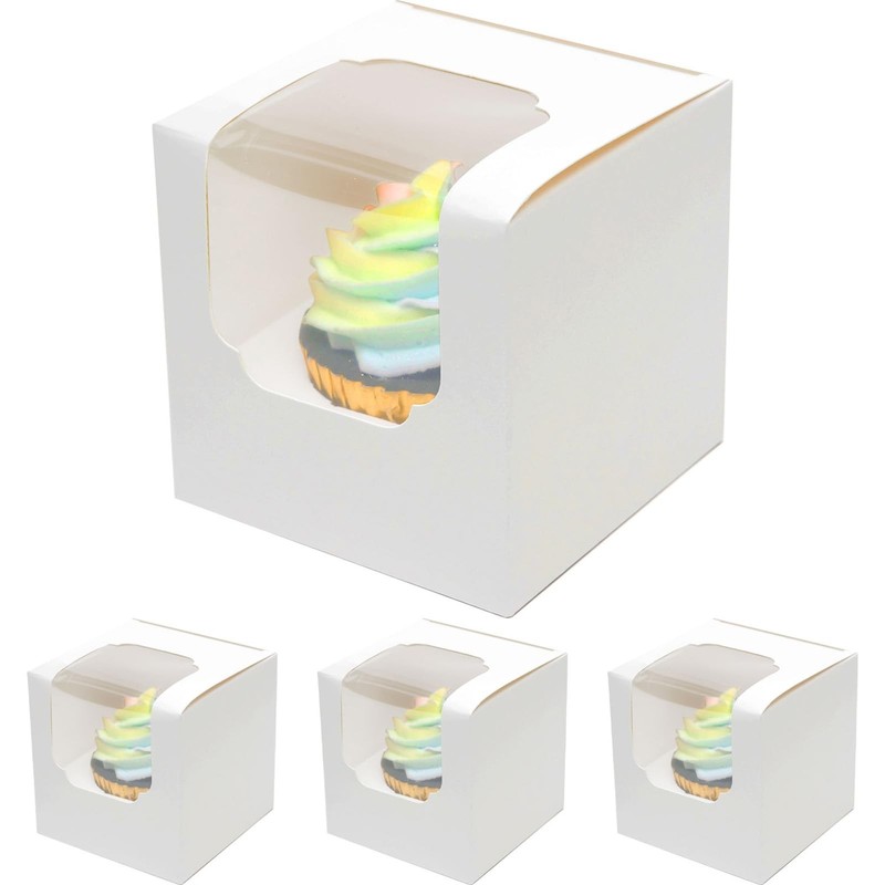 Auto-pop up Cupcake Boxes 100-Packs Individual Cupcake Container White 3.5″ x…