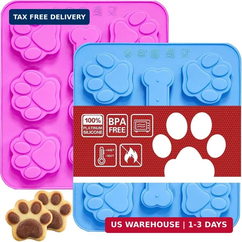 Food-Grade Silicone Dog Treat Molds (2-Pack) – Paw & Bone Shapes for DIY Pet Sna