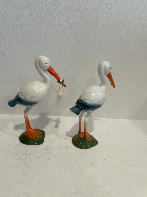Pair Of Vintage Stork Cake Toppers 1950s gallery