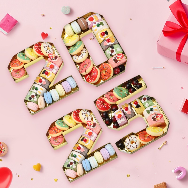 8.3"Cardboard Number for Charcuterie, Cardboard Food Tray (Gold, Number 2,0,2,5) gallery