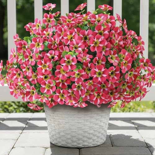 Bundles Artificial Flowers and Eucalyptus for Outside, Sun 12 Rose Red
