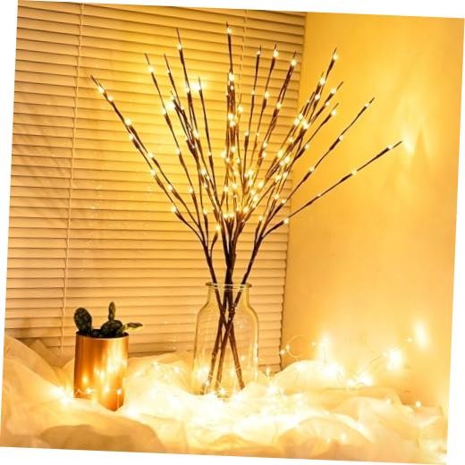 3 Pack Lighted Branches for Vase - Artificial Brown Twig Lights - 29IN 60 LED