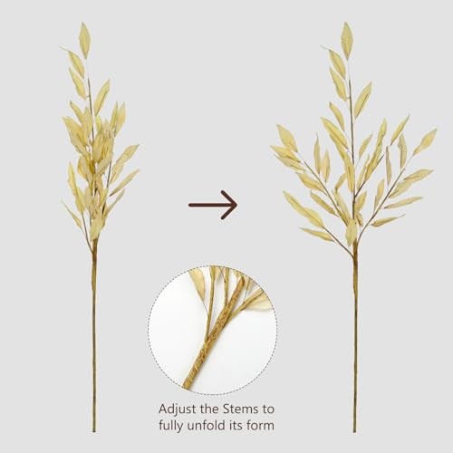 5 Pcs Artificial Fall Eucalyptus Leaves Greenery Stems for Home Beige Yellow gallery