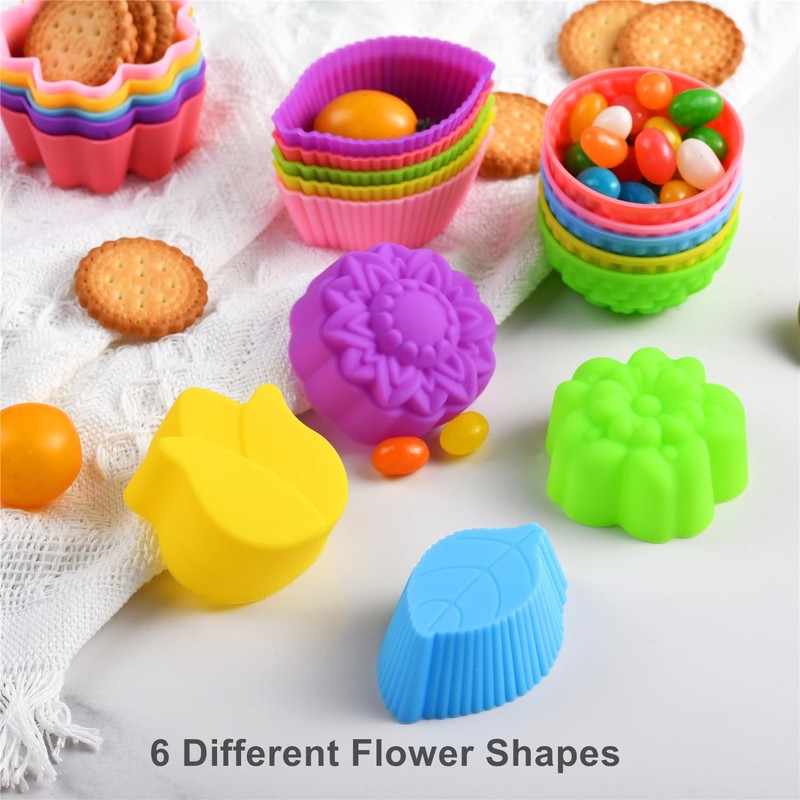 36Pcs Silicone Cupcake Liners, Multi Flower Shapes Baking Cups, 2 Inch Mini S... gallery