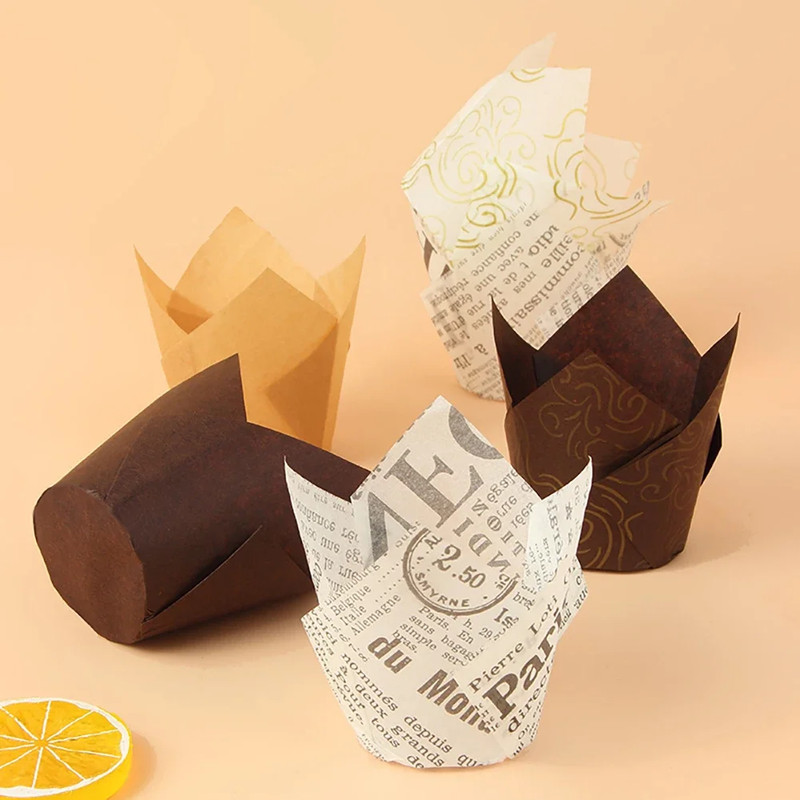 50Pcs Tulip Muffin Cupcake Paper Cups Oilproof Cupcakes Liner Baking Muffin Box gallery
