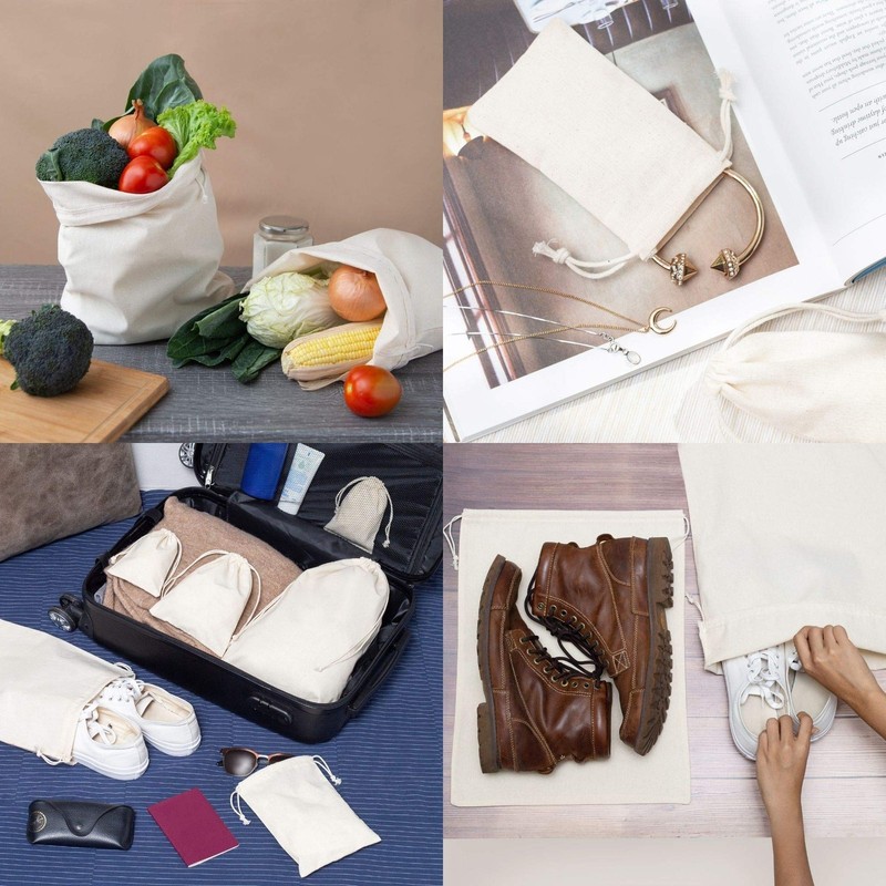 100% Cotton Muslin Drawstring Bags Storage Bag for Pantry Gifts Kitchen Wardr... gallery