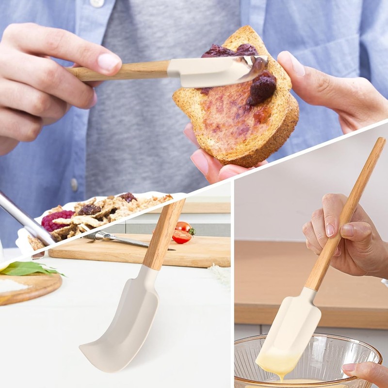 Wooden Handle Spatula Set, 12" & 9" Rubber Spatula Silicone gallery