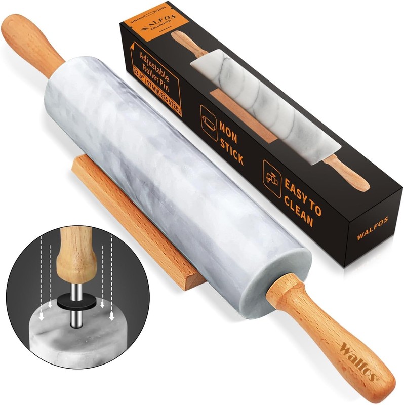 Marble Rolling Pin With Wooden Handles & Wood Cradle, 16.5 Inch Marble Rollin... gallery