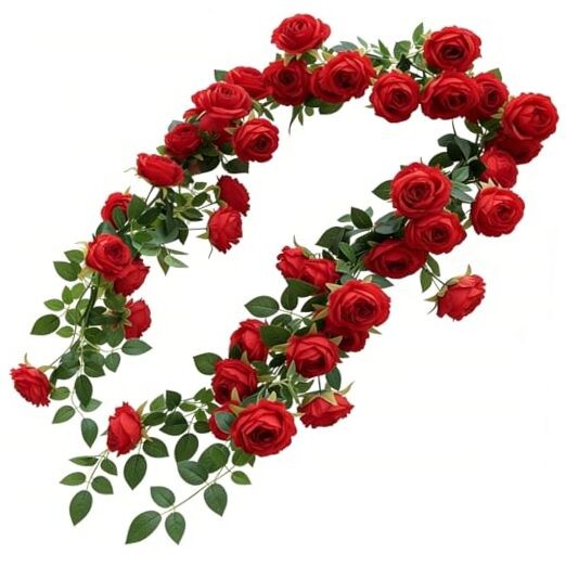 2Pcs(13FT) Artificial Flower Vines Flower Garland, Hanging Faux Roses Vine Red