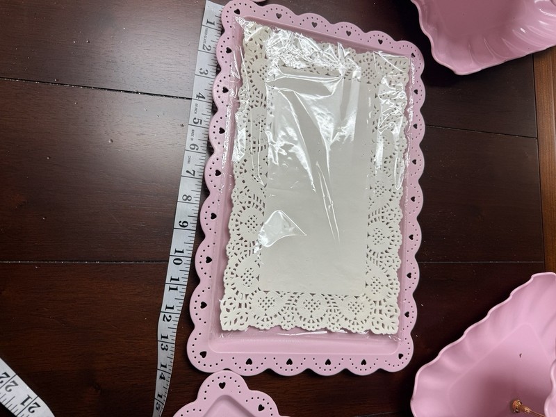 3-Tier Square Pink Cake Stand with Gold Handle, 3 rect. trays,LED lights/ beads gallery