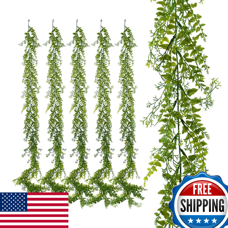 PENGYEE 6 Pack 5.57ft Artificial Greenery Garland for Table, Leaf Garland for Ro