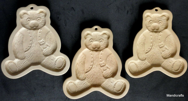 Stone Shortbread Mold 6in Teddy Bear x 3 Brown Bag Cookie Art 1984 Baking Craft gallery