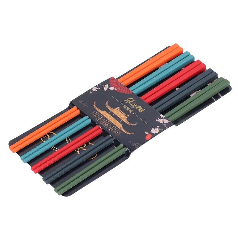 5 Pairs of Reusable Chinese Silicone Chopsticks with Classic Style Lightweigh... gallery