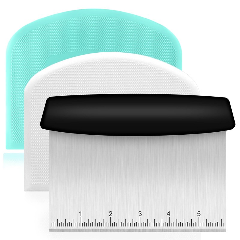 Ecavria Bench Scraper, Premium Stainless Steel Dough Scraper with Black/White