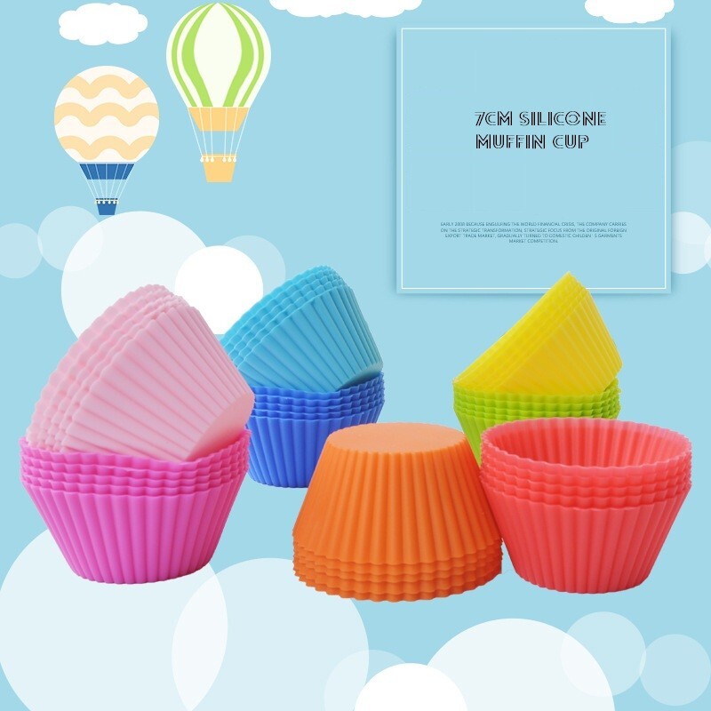 12pcs Silicone muffin cup round 7cmsmall cake mold 8 color baking muffin cup gallery