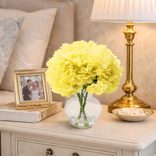 Hydrangea Artificial Flowers with Glass Vase, Fringed Edge Real Touch Yellow gallery