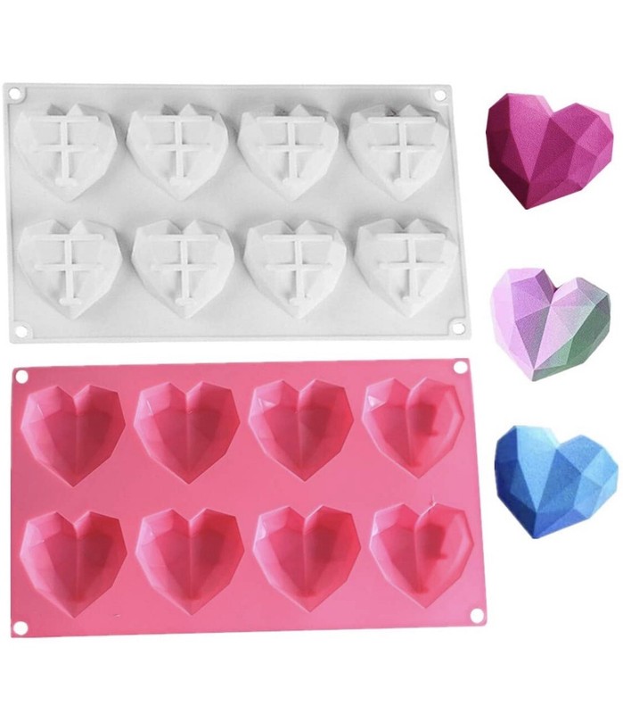3D Diamond Heart Shape Silicone Molds Qty 2 w/ 8 Cavities Each DIY Baking Candy gallery