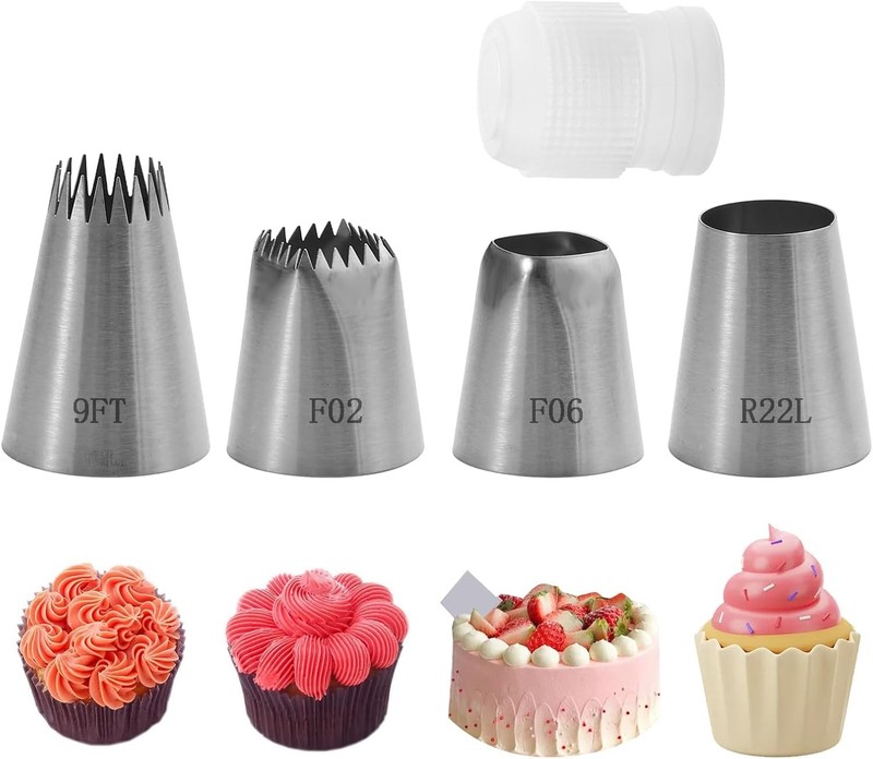 6 Pcs Flower Piping Tips Set W/ Coupler Petal & Rose Piping Tips 102 103 104 124 gallery