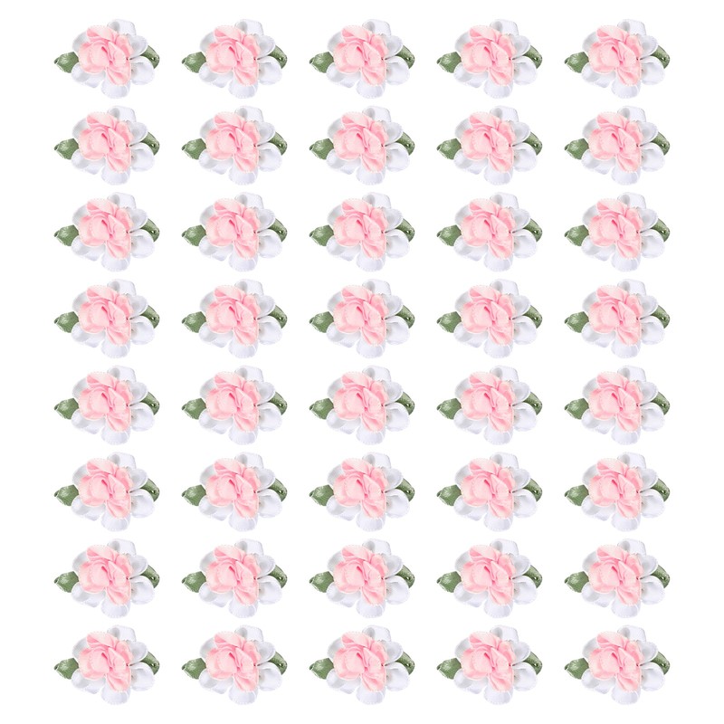40Pcs 1″ Ribbon Flowers Bows Mini Satin Roses Flowers Light Pink/White
