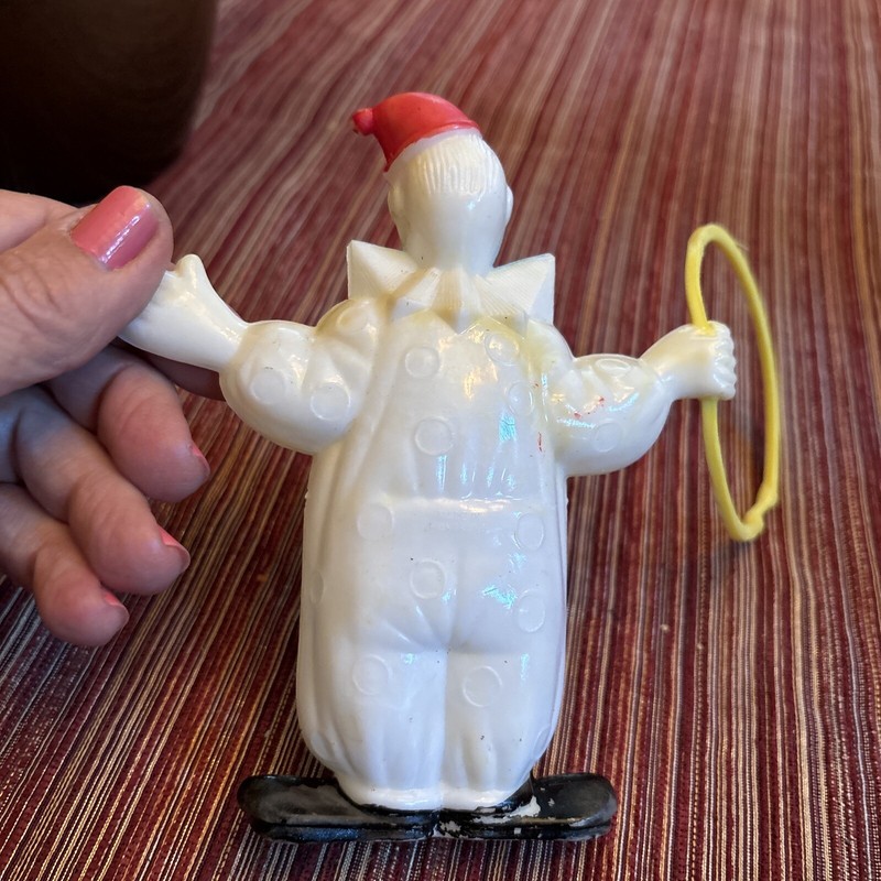 Vtg Celluloid Clown Cake Topper Fun Dessert Birthday W/Hoop Polka Dot Figurine gallery