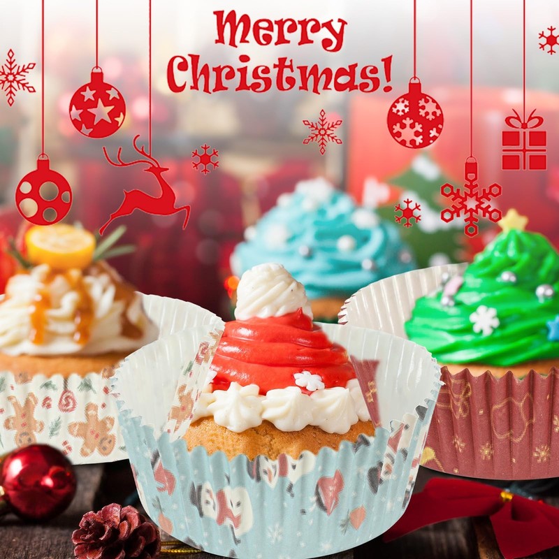 300 PCS Winter Snowman Jumbo Cupcake Liners 6 Styles Baking Paper Cups 3.5 In gallery