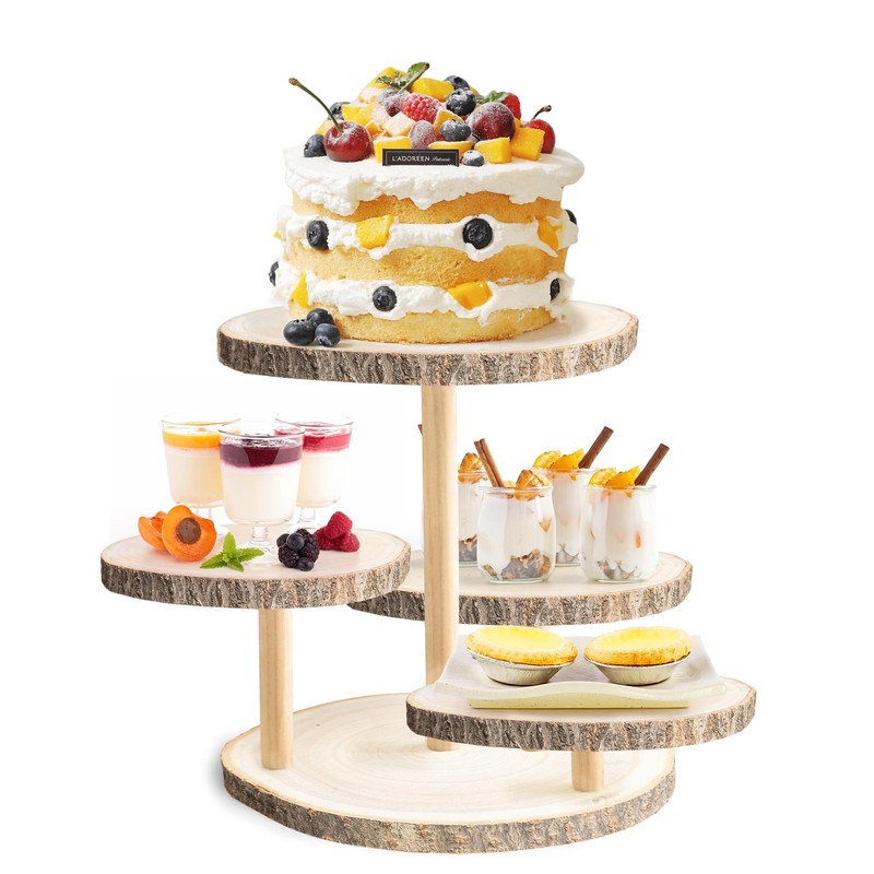 GENMOUS 4 Tiered Round Cake and Cupcake Stand Combo for Birthday Party Decor,…
