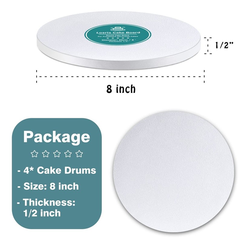 White Cake Drums Round 8 Inch Cake Boards 1/2 Inch Thick Smooth Edges Base gallery