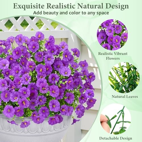 Artificial Flowers for Outdoors Fake Outdoor Flowers, UV 14 Bundles Purple gallery