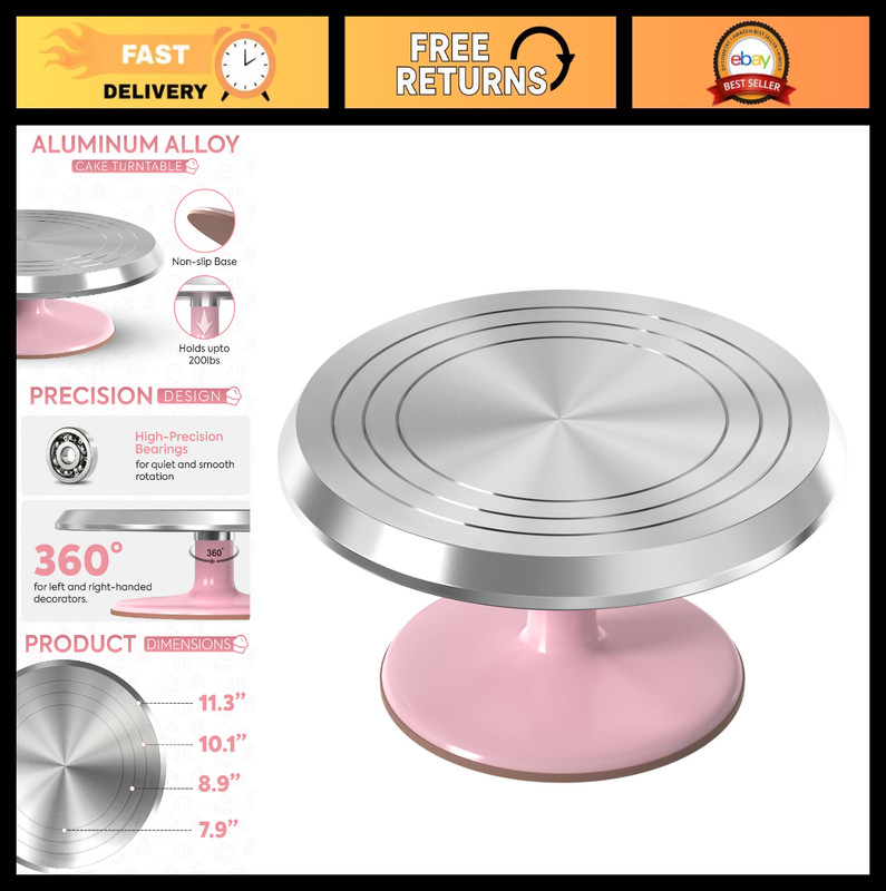 12" Pink Aluminum Alloy Revolving Cake Stand - Perfect for Cake Decorating & Dis