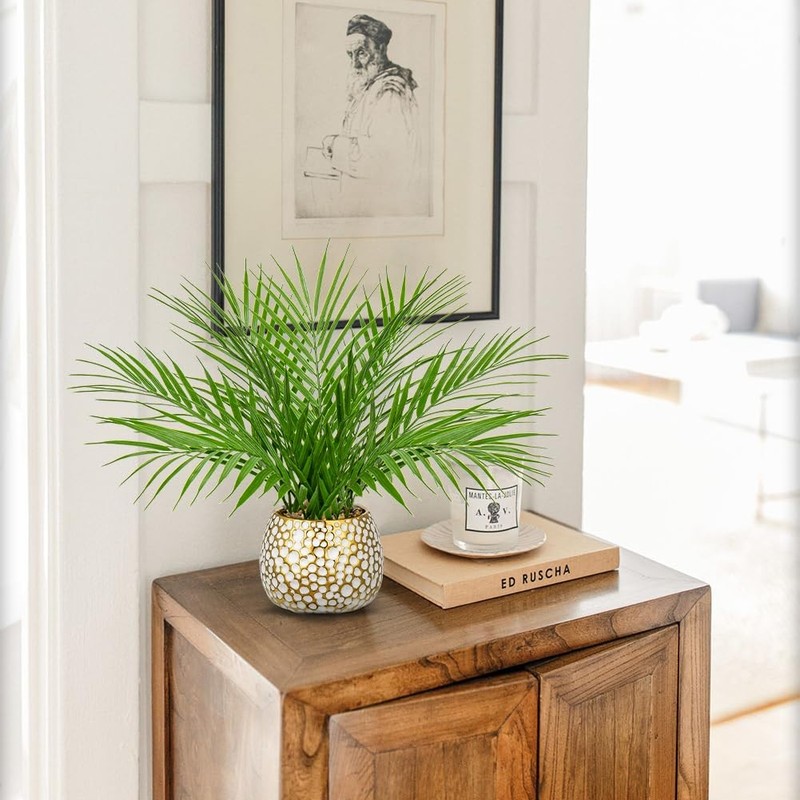 Briful Fake Plants 15 Faux Palm Plant In Gold-White Pot Realistic Artificial gallery